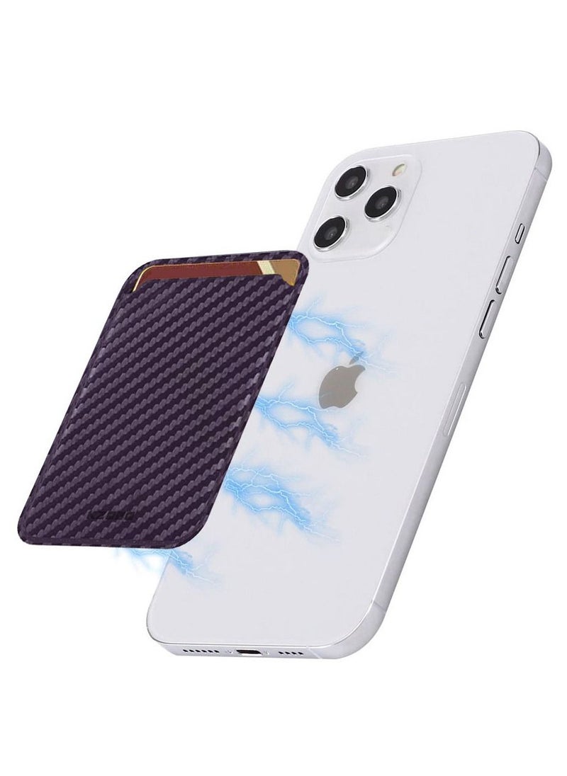 KZDOO - ( For iPhone 16 Pro Max ) iPhone Leather Wallet with MagSafe Carbon Fiber Mag Wallet Magnetic Wireless Charging Card Holder Purple - Image 1