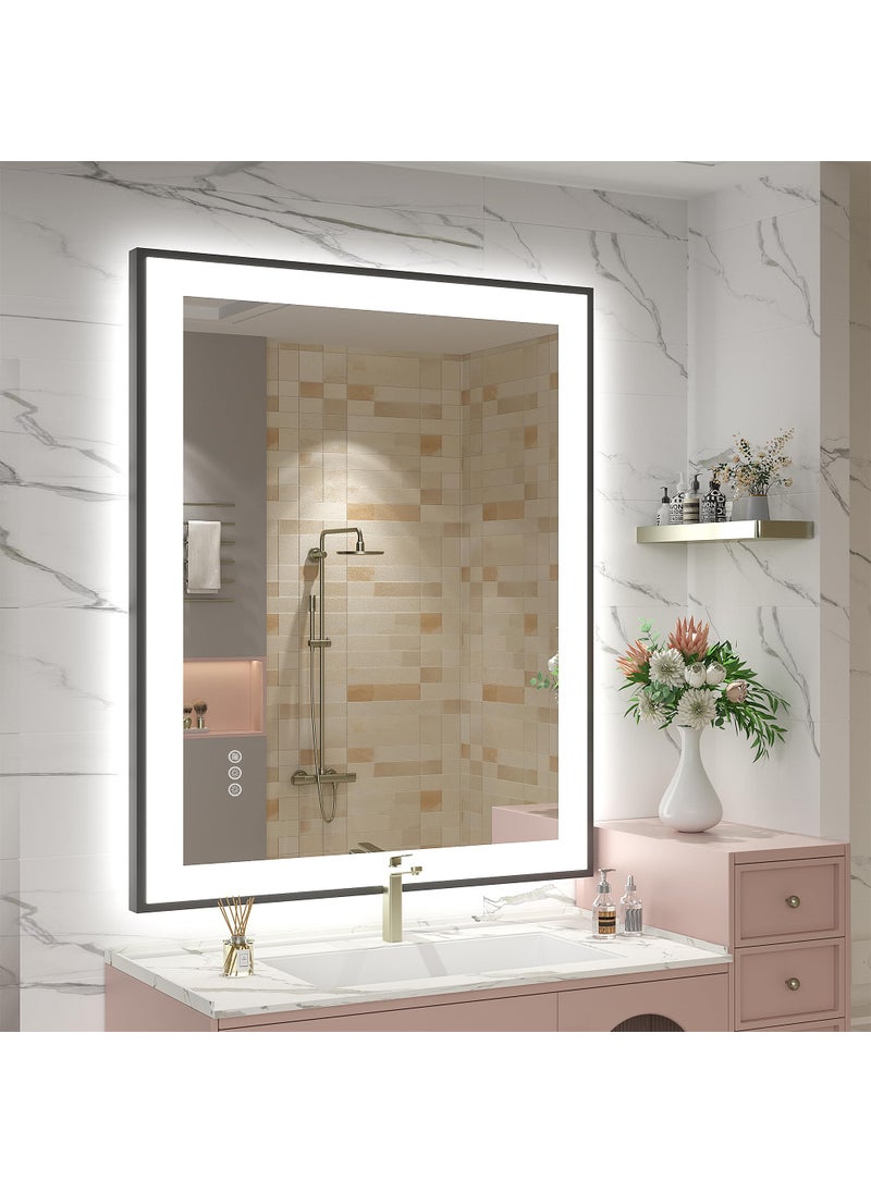CHARMOR CHARMOR 28x36 Framed LED Lighted Bathroom Mirror Dimmable Vanity Mirror with Lights Backlit and Front Lighted Mirror for Wall AntiFog Memory HorizontalVertical 
