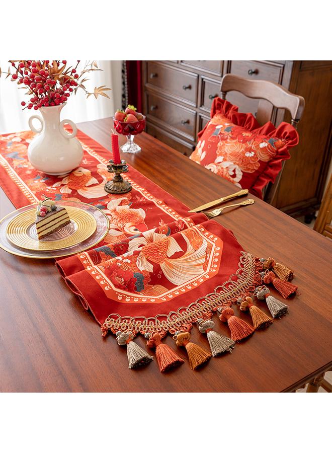 Bluejw Red Table Flag Tea Flag Cloth Chinese New Year Atmosphere Cabinet Flag Koi Good Luck Decoration Heavy Industry New Year Wedding Bed Flag - Image 4