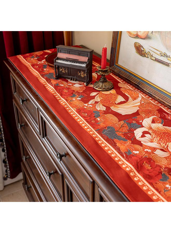 Bluejw Red Table Flag Tea Flag Cloth Chinese New Year Atmosphere Cabinet Flag Koi Good Luck Decoration Heavy Industry New Year Wedding Bed Flag - Image 3