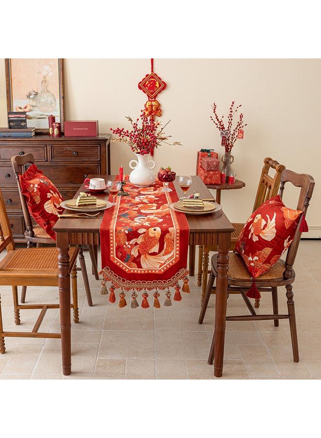 Bluejw Red Table Flag Tea Flag Cloth Chinese New Year Atmosphere Cabinet Flag Koi Good Luck Decoration Heavy Industry New Year Wedding Bed Flag - Image 5