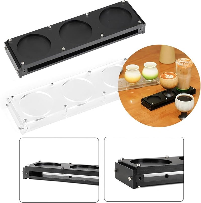 Black Acrylic Cup Holder Serving Board Organizer 3 Hole Drink Stand for Home Office Coffee Shop - Image 3