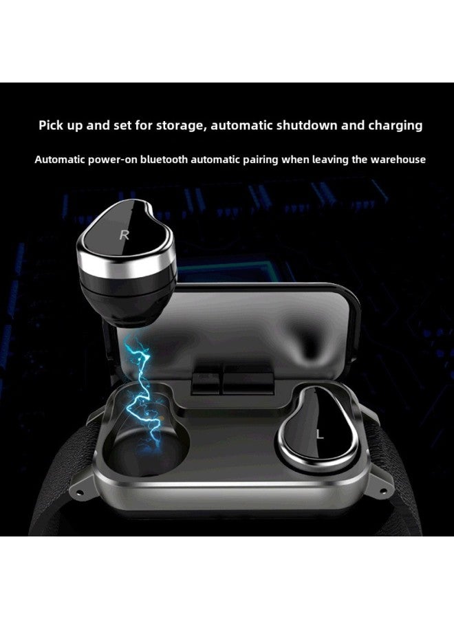 Wireless Bluetooth Headset Watch Bracelet 2-in-1 Sports Step Counting InFormation Synchronization Health Monitoring Intelligent Binaural-Color:Black  - Image 4