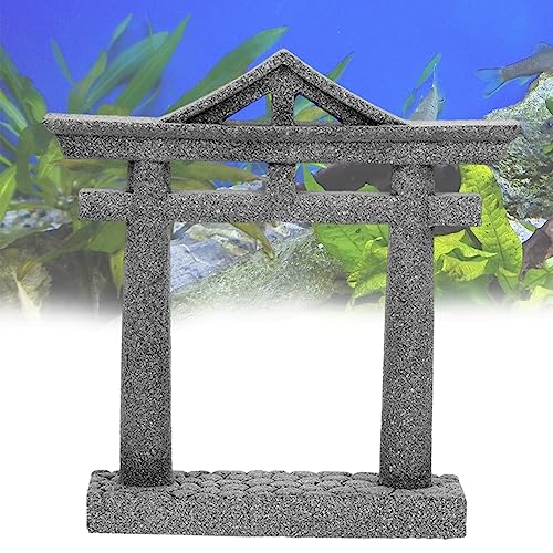 livelyfish Japanese Fish Tank Decorations Asian Aquarium Decor Torii Gate Ornament Japanese Shrine Oriental Pagoda Aquarium Sandstone Bridge Statues Betta Fish Decorations for Tank, L2 - Image 1