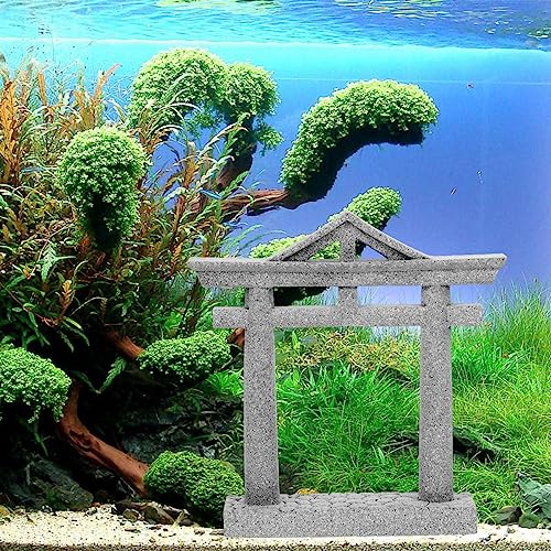livelyfish Japanese Fish Tank Decorations Asian Aquarium Decor Torii Gate Ornament Japanese Shrine Oriental Pagoda Aquarium Sandstone Bridge Statues Betta Fish Decorations for Tank, L2 - Image 5