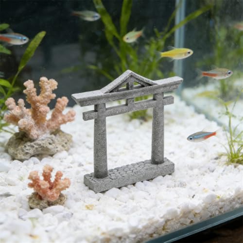 livelyfish Japanese Fish Tank Decorations Asian Aquarium Decor Torii Gate Ornament Japanese Shrine Oriental Pagoda Aquarium Sandstone Bridge Statues Betta Fish Decorations for Tank, L2 - Image 2