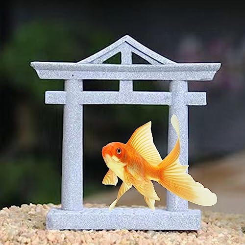 livelyfish Japanese Fish Tank Decorations Asian Aquarium Decor Torii Gate Ornament Japanese Shrine Oriental Pagoda Aquarium Sandstone Bridge Statues Betta Fish Decorations for Tank, L2 - Image 4