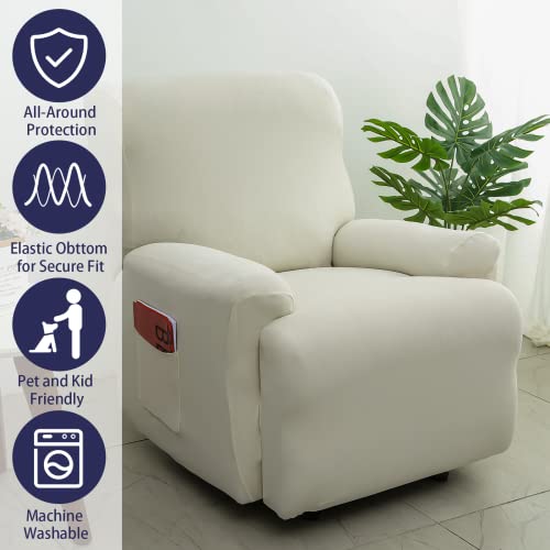 Iauddy Recliner Slipcover-Stretch Soft Slip Reclining Chair Slipcovers 4-Pieces Furniture Protector for Recliner with Pocket Fitted Sofa Couch Cover Lazy Boy Chair Cover - Image 4