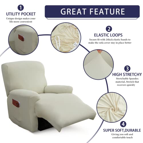 Iauddy Recliner Slipcover-Stretch Soft Slip Reclining Chair Slipcovers 4-Pieces Furniture Protector for Recliner with Pocket Fitted Sofa Couch Cover Lazy Boy Chair Cover - Image 2