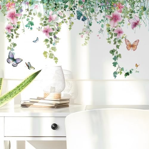 TUOKING Vines Flowers Wall Stickers Removable Butterfly Wall Murals Peel and Stick Wall Art Decal Home Decor for Kitchen,Bedroom,Living Room(fun-c20) - Image 5