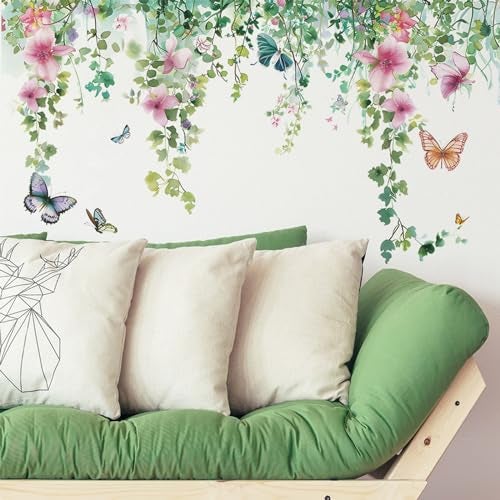 TUOKING Vines Flowers Wall Stickers Removable Butterfly Wall Murals Peel and Stick Wall Art Decal Home Decor for Kitchen,Bedroom,Living Room(fun-c20) - Image 1