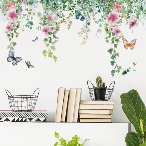 TUOKING Vines Flowers Wall Stickers Removable Butterfly Wall Murals Peel and Stick Wall Art Decal Home Decor for Kitchen,Bedroom,Living Room(fun-c20) - Image 4