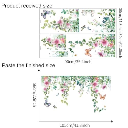 TUOKING Vines Flowers Wall Stickers Removable Butterfly Wall Murals Peel and Stick Wall Art Decal Home Decor for Kitchen,Bedroom,Living Room(fun-c20) - Image 2