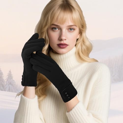 woogwin Womens Winter Gloves Touch Screen Warm Fleece Lined Thick Thermal Windproof Ladies Snow Gloves for Cold Weather (Black) - Image 2