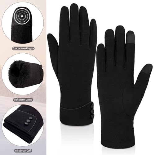 woogwin Womens Winter Gloves Touch Screen Warm Fleece Lined Thick Thermal Windproof Ladies Snow Gloves for Cold Weather (Black) - Image 4