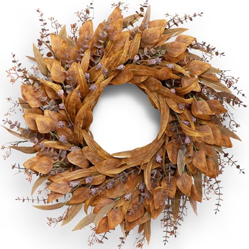 26 Eucalyptus Wreath for Front Door  Autumn Large Artificial Eucalyptus Outdoor Wreath for Porch WindowFarmhouseHomeHolidayHanging Fall Decorations Orange