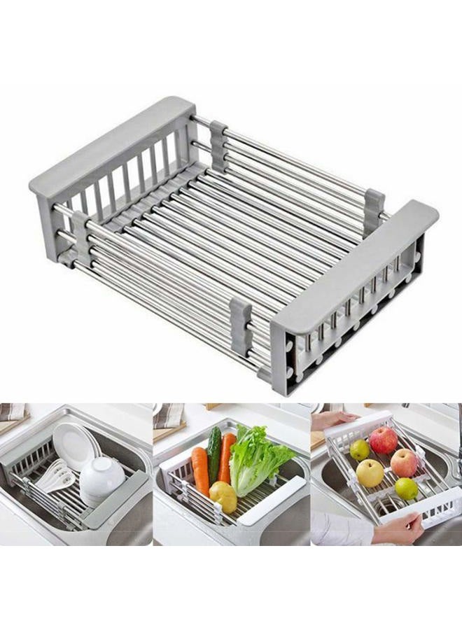 CARNAVAL Retractable Stainless Steel Sink Strainer Drain, Telescopic Drain Basket with Adjustable Armrest, Kitchen Rack Drain Basket, Over The Sink Dish Drying Rack - Image 1