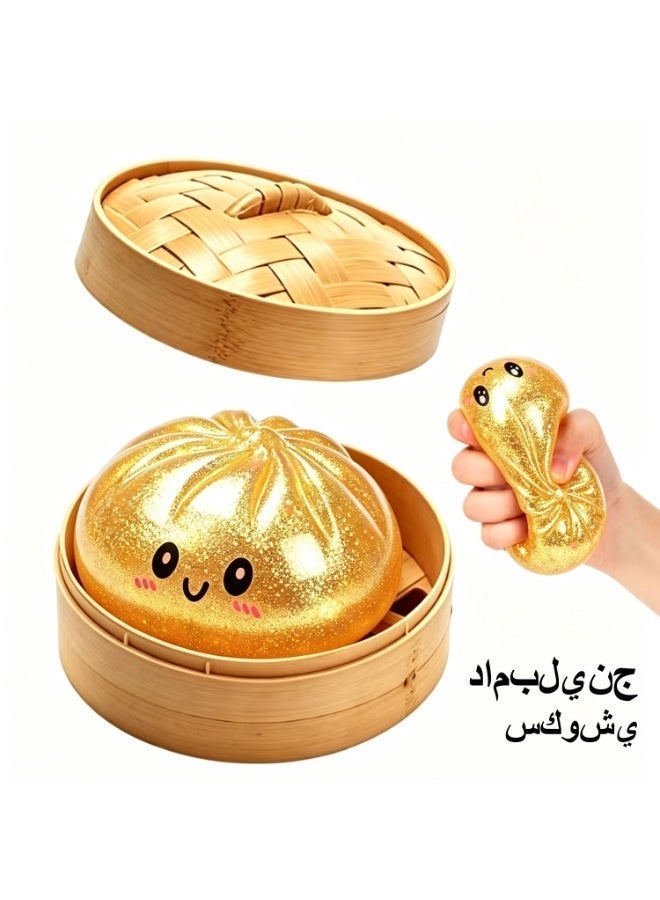 دمبلينغ لامعة غامضة مع صندوق بخار، كرة ضغط لطيفة على شكل كعكة باو، دمبلينغ لامعة عملاقة، دمبلينغ عملاقة قابلة للضغط، دمبلينغ قوس قزح عملاقة، دمبلينغ لطيفة لتخفيف التوتر، عجينة ضغط ناعمة لتخفيف الضغط للكبار. - Image 1