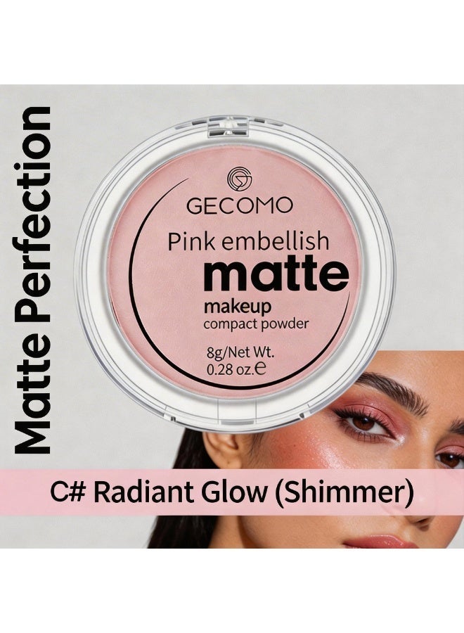 Gecomo Matte Pressed Powder, Long-Lasting Oil Control Face Setting Powder Compact, Waterproof & Pore-Minimizing Finish, 8g - C# Radiant Glow (Shimmer) - Image 4
