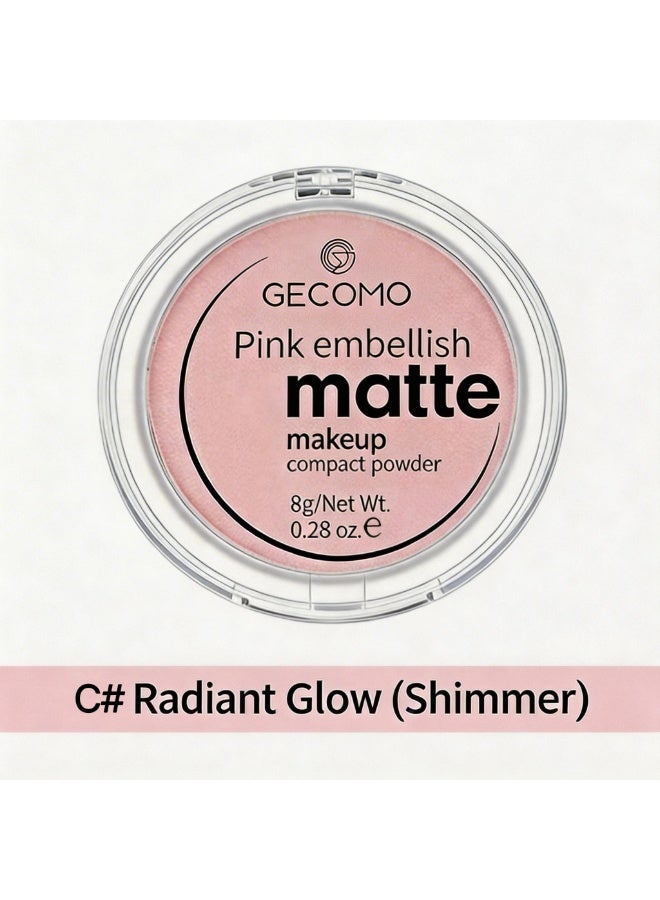 Gecomo Matte Pressed Powder, Long-Lasting Oil Control Face Setting Powder Compact, Waterproof & Pore-Minimizing Finish, 8g - C# Radiant Glow (Shimmer) - Image 2