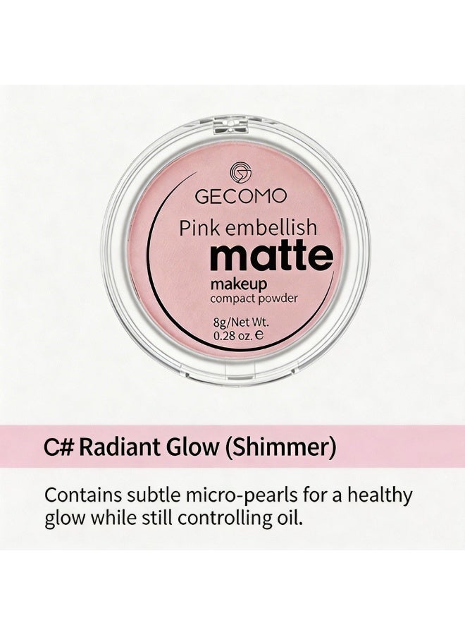 Gecomo Matte Pressed Powder, Long-Lasting Oil Control Face Setting Powder Compact, Waterproof & Pore-Minimizing Finish, 8g - C# Radiant Glow (Shimmer) - Image 3