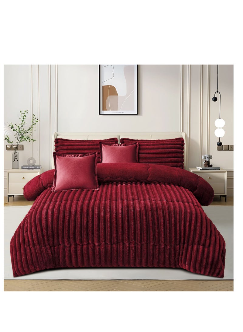 مينج لي مفرش ملكي 6 قطع نفرين شتوي وجهين وجه مخمل وجه فرو مقاس كينج 230x250 سم