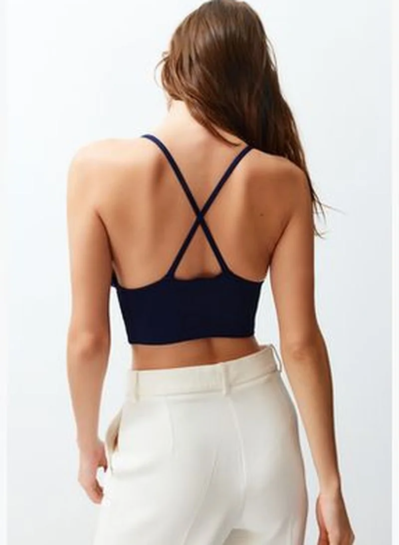trendyol Navy Blue Super Crop Back Detail Knitwear Blouse