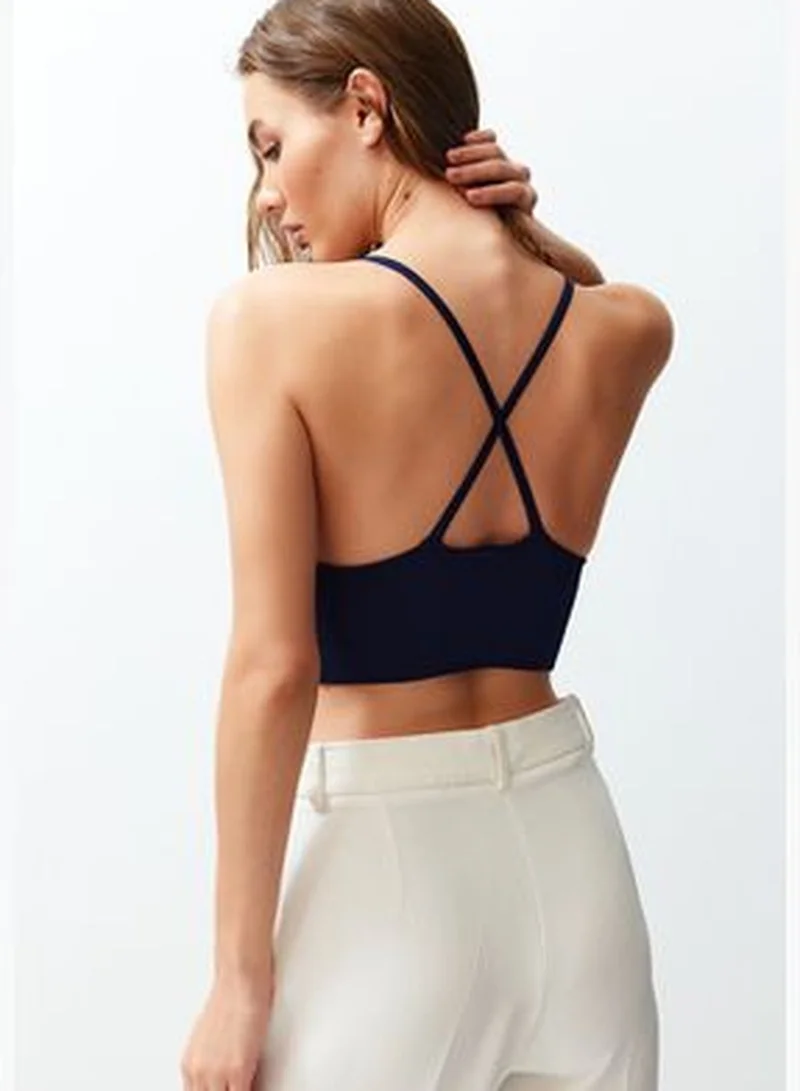 trendyol Navy Blue Super Crop Back Detail Knitwear Blouse