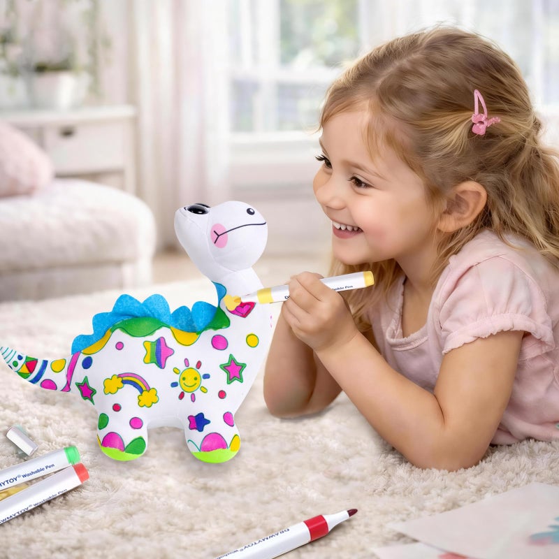 DRAWMYTOY DIY Coloring Plush Toy with Washable Markers Scribble Pets Stuffed Animal Doodle Dolls Art Toy for Boys and Girls Ages 38 Birthday Gift Dinosaur - Image 3