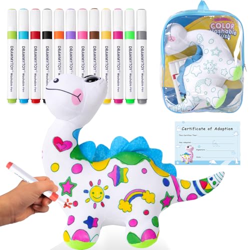 DRAWMYTOY DIY Coloring Plush Toy with Washable Markers Scribble Pets Stuffed Animal Doodle Dolls Art Toy for Boys and Girls Ages 38 Birthday Gift Dinosaur - Image 1