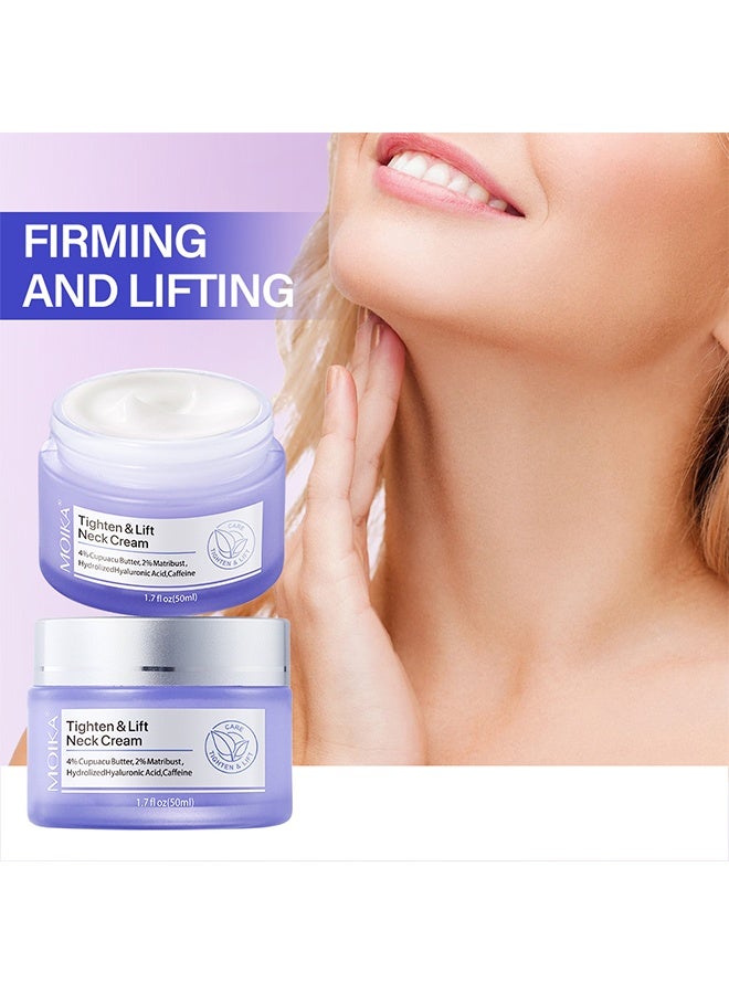 MOIKA Tighten & Lift Neck Cream, With 4% Cupuacu Butter, 2% Matribust Hydrolyzed Hyaluronic Acid & Caffeine, Deeply Hydrates Moisturize & Smooths Reduce Sagging & Wrinkles 50ml - Image 3