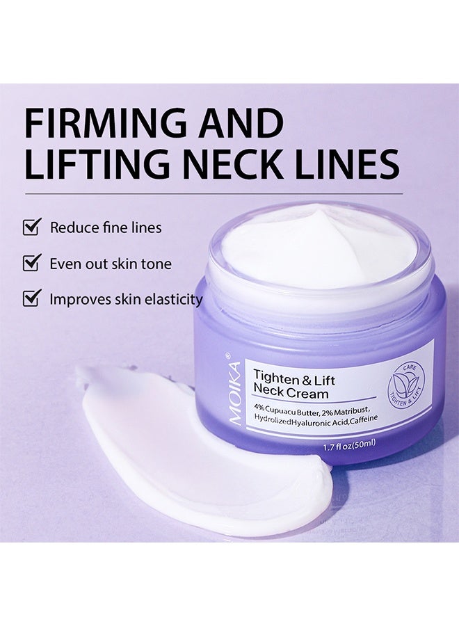 MOIKA Tighten & Lift Neck Cream, With 4% Cupuacu Butter, 2% Matribust Hydrolyzed Hyaluronic Acid & Caffeine, Deeply Hydrates Moisturize & Smooths Reduce Sagging & Wrinkles 50ml - Image 2