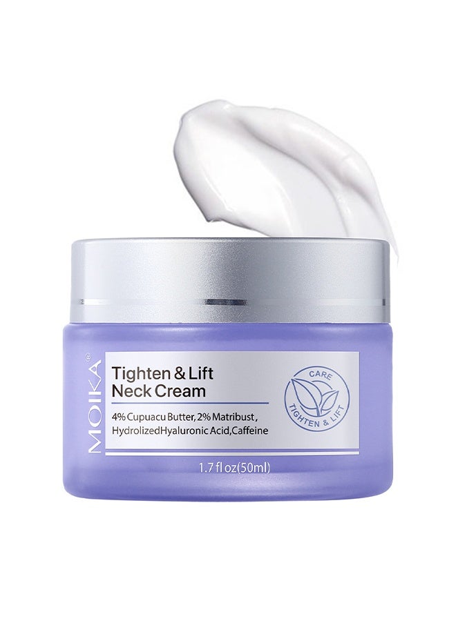 MOIKA Tighten & Lift Neck Cream, With 4% Cupuacu Butter, 2% Matribust Hydrolyzed Hyaluronic Acid & Caffeine, Deeply Hydrates Moisturize & Smooths Reduce Sagging & Wrinkles 50ml - Image 1