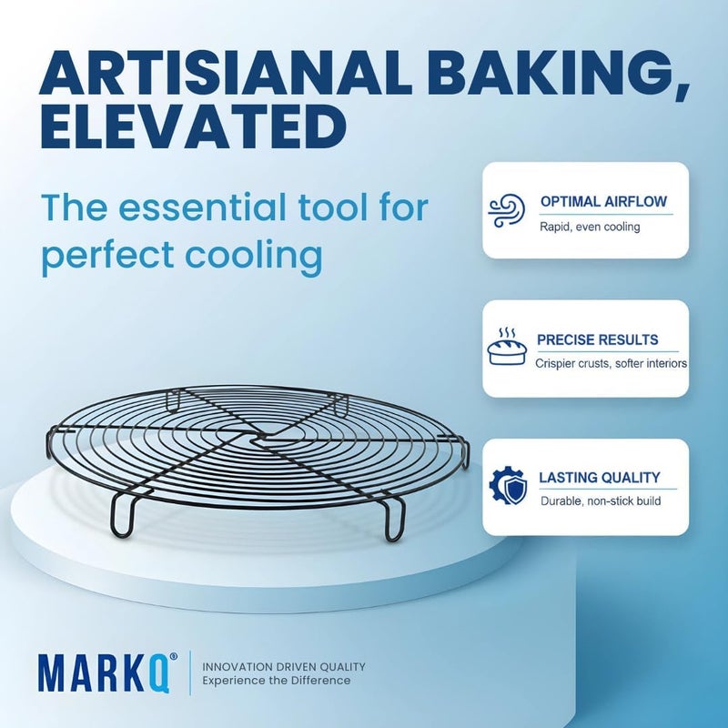 MARKQ رف تبريد الكعك القابل للانزلاق 32 سم - رف معدني دائري لتبريد الكعك، عرض الكعك، صينية تقطيع، تحضير مكعبات الثلج، صينية معدنية متينة آمنة في غسالة الصحون، سوداء (عبوة من 1) - Image 5