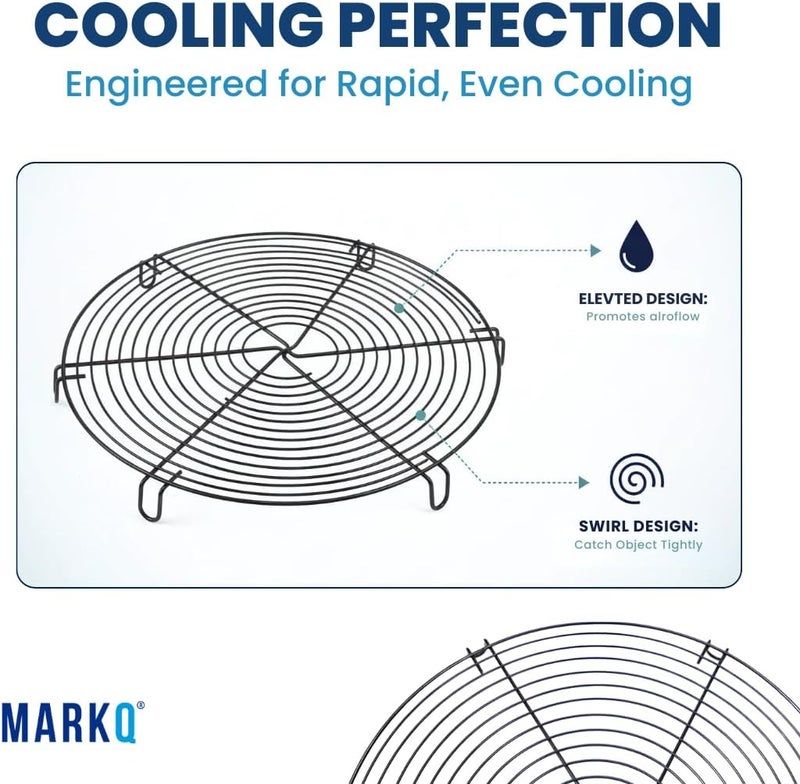 MARKQ رف تبريد الكعك القابل للانزلاق 32 سم - رف معدني دائري لتبريد الكعك، عرض الكعك، صينية تقطيع، تحضير مكعبات الثلج، صينية معدنية متينة آمنة في غسالة الصحون، سوداء (عبوة من 1) - Image 3