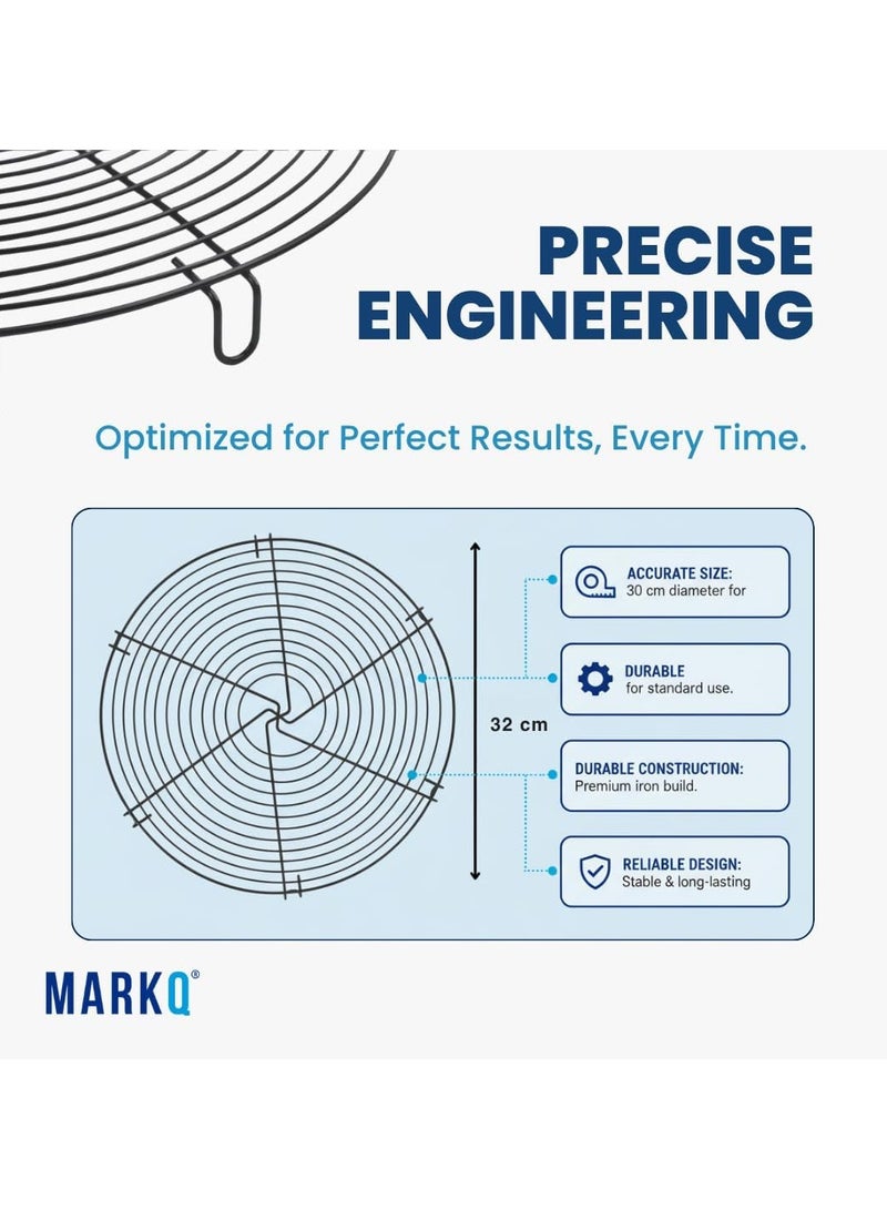 MARKQ رف تبريد الكعك القابل للانزلاق 32 سم - رف معدني دائري لتبريد الكعك، عرض الكعك، صينية تقطيع، تحضير مكعبات الثلج، صينية معدنية متينة آمنة في غسالة الصحون، سوداء (عبوة من 1) - Image 2