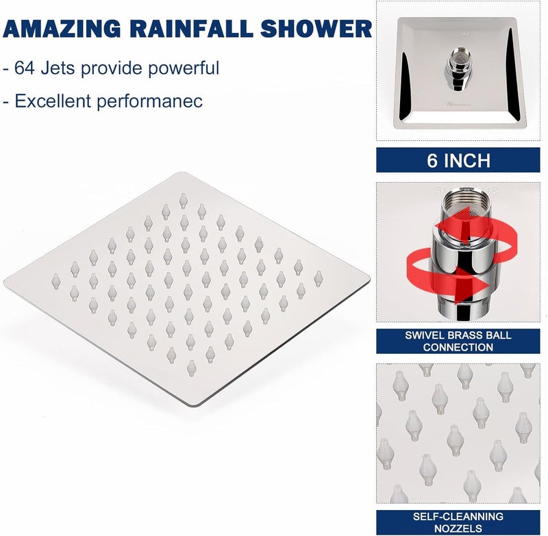 Tudoccy Stainless Steel Shower Steel Shower Head For Bathroom And Slim Overhead Shower - Bathroom Rain Shower & Adjustable Steel Shower For Bathroom, bath shower for bathroom (6 Inch Slim Shower) - Image 3