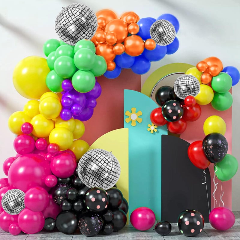 SPFYunion 168PCS Rainbow Balloon Arch Garland Kit Colorful Balloons Disco Neon Balloons for Dark Party Back to 80s 90s Disco Party Decorations Supplies - Image 3