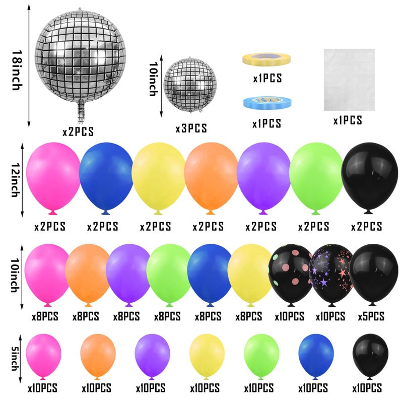 SPFYunion 168PCS Rainbow Balloon Arch Garland Kit Colorful Balloons Disco Neon Balloons for Dark Party Back to 80s 90s Disco Party Decorations Supplies - Image 2