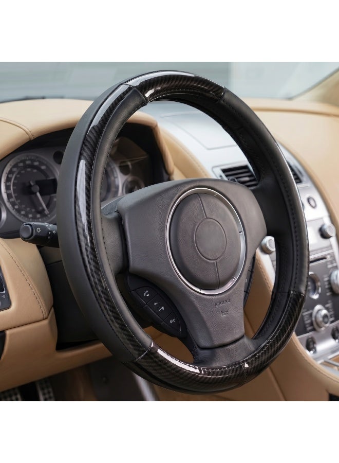 Manful Luxury Wood Grain & Leather Steering Wheel Cover 15 Inch (37–38 cm) – Universal Fit, Anti-Slip Grip, Heat Resistant, Premium PU Leather, Stylish Car Interior Accessory - Image 1