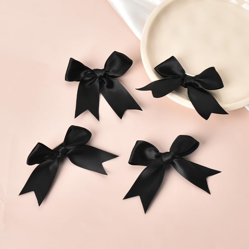 FAMEZA 4 Pcs Luxury for Women Girls Small Black Ribbon Hair Clips Hair Clip Bow Barrettes for Think Thin Hair Bowknot Side Hair Clips for Teen Girls Bow Kont Hairclips - Image 4