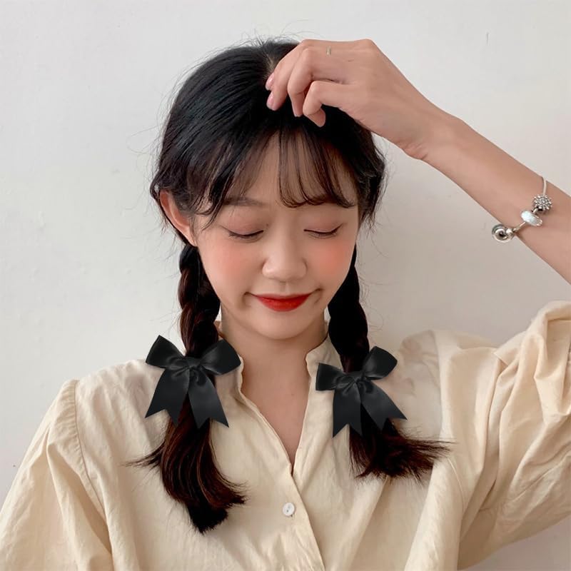 FAMEZA 4 Pcs Luxury for Women Girls Small Black Ribbon Hair Clips Hair Clip Bow Barrettes for Think Thin Hair Bowknot Side Hair Clips for Teen Girls Bow Kont Hairclips - Image 2
