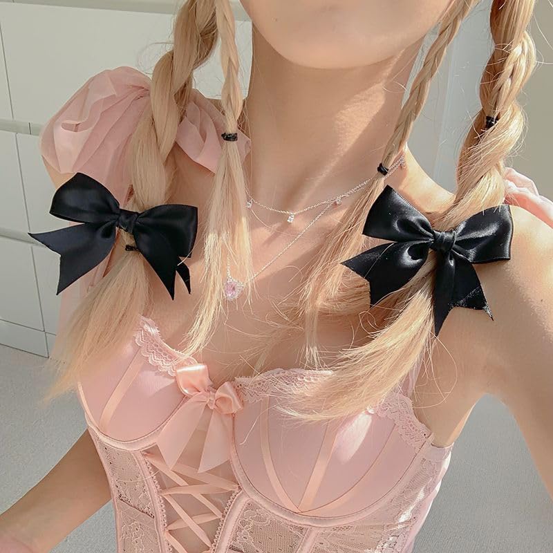 FAMEZA 4 Pcs Luxury for Women Girls Small Black Ribbon Hair Clips Hair Clip Bow Barrettes for Think Thin Hair Bowknot Side Hair Clips for Teen Girls Bow Kont Hairclips - Image 3