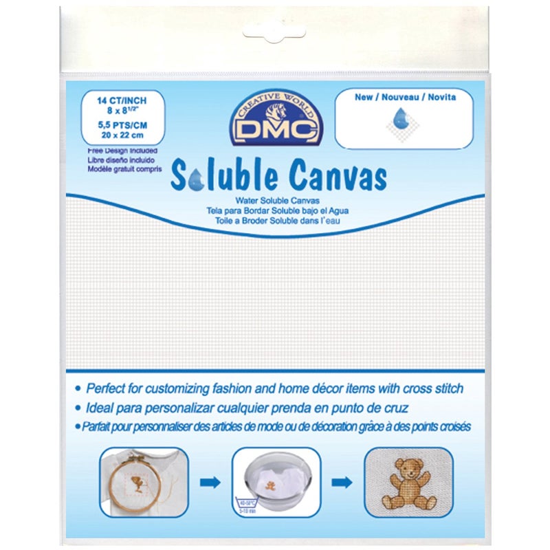 DMC DMC White Water Soluble Cross Stitch Canvas 1 Pack 8 inch x 8 12 inch 14 Count 2Pack