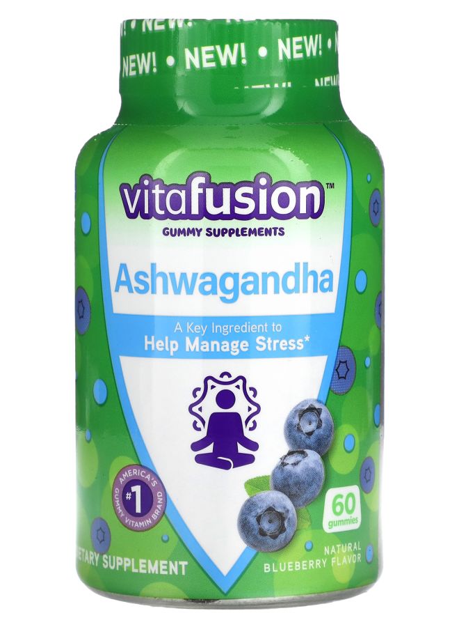 Vitafusion علكة أشواغاندا بنكهة التوت الأزرق 60 علكة - Image 1