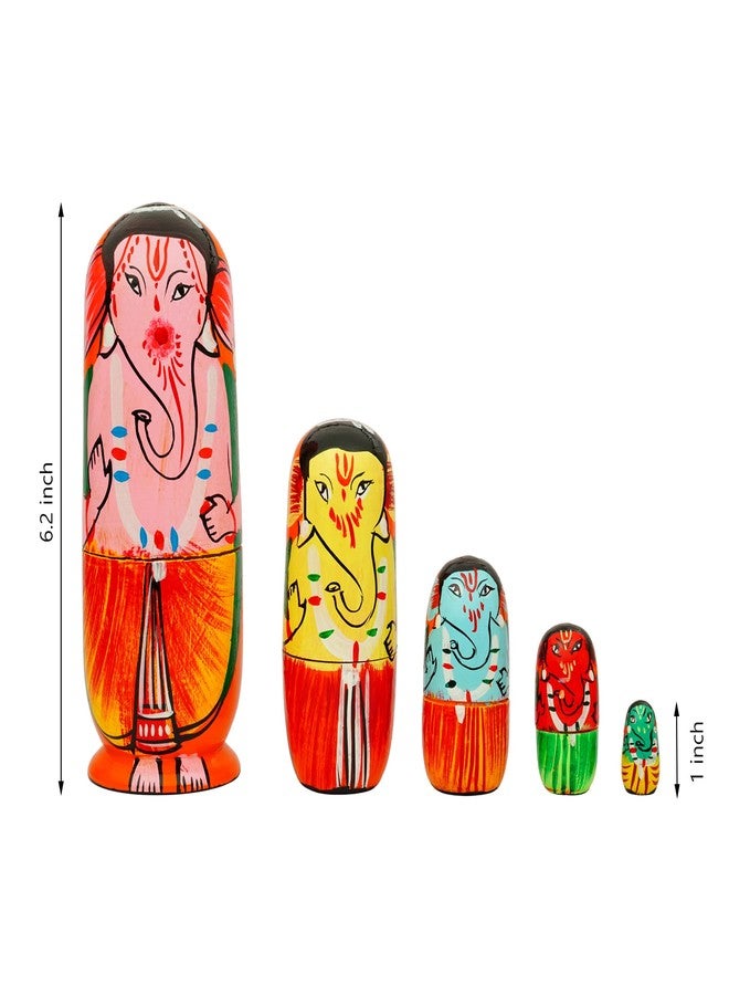 Toolart® Wooden Ganesha Nesting Dolls – Set of 5 Hand-Painted Decorative Lord Ganesh Figurines | Indian Spiritual Decor for Home, Gift, Temple or Festive Use (AH_Wooden_Doll_Ganesha) - Image 2