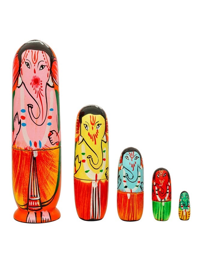 Toolart® Wooden Ganesha Nesting Dolls – Set of 5 Hand-Painted Decorative Lord Ganesh Figurines | Indian Spiritual Decor for Home, Gift, Temple or Festive Use (AH_Wooden_Doll_Ganesha) - Image 4