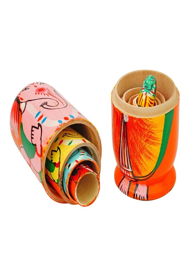 Toolart® Wooden Ganesha Nesting Dolls – Set of 5 Hand-Painted Decorative Lord Ganesh Figurines | Indian Spiritual Decor for Home, Gift, Temple or Festive Use (AH_Wooden_Doll_Ganesha) - Image 5