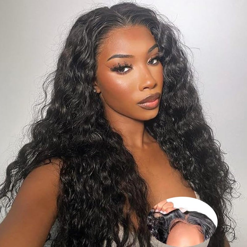 WPPIKK Wear and Go Glueless Wigs Human Hair Pre Plucked Pre Cut Brazilian Deep Wave Lace Front Wigs Human Hair 4x4 Lace Closure Human Hair Wigs for Black Women Glueless 26 Inch