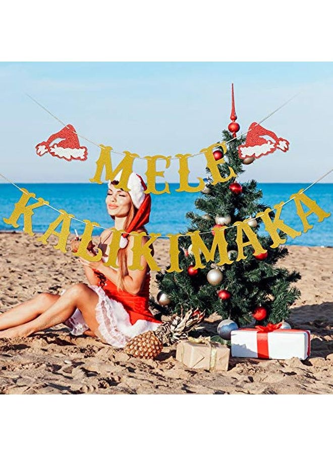 LeeSky - Mele Kalikimaka Banner Gold Glitter Gold Christmas Decorations Mele Kalikimaka Party Decorations Mele Kalikimaka Christmas Decorations Christmas Party Decorations - Image 1